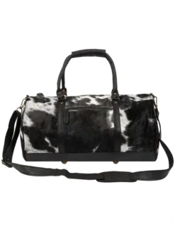 Handmade Black And White Leather Cowhide Duffle Bag Main