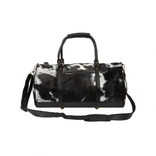 Handmade Black And White Leather Cowhide Duffle Bag Main