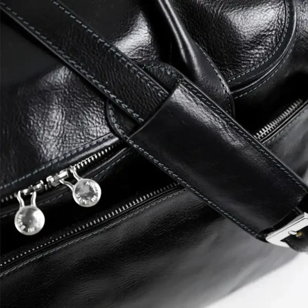Handmade Black Large Duffle Bag For Mens Belted