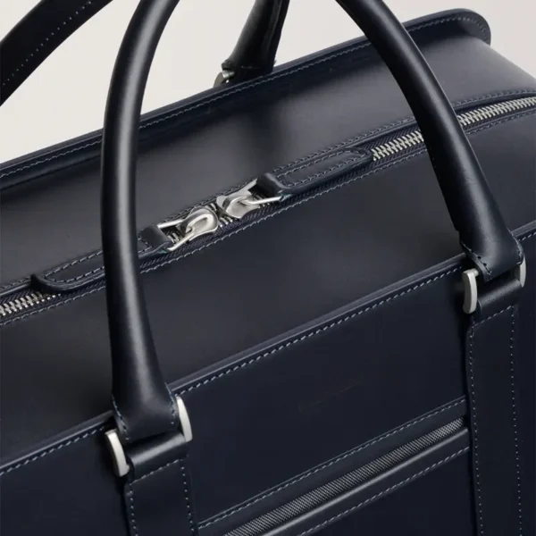 Handmade Leather Blue Weekender Bag For Mens Zipper
