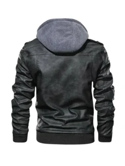 Hooded Biker Leather Jacket For Men Back