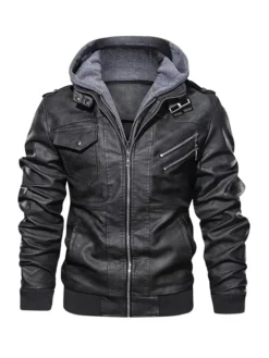 Hooded Biker Leather Jacket For Men Main