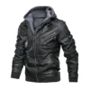 Hooded Biker Leather Jacket For Men Right Side
