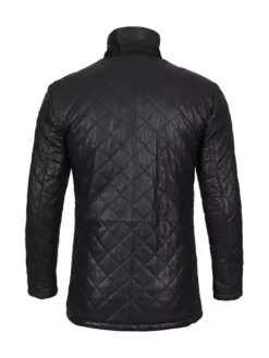 Jason Men Black Diamond Quilted Leather Jacket Back