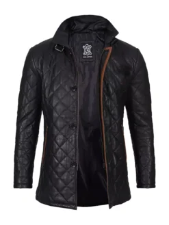 Jason Men Black Diamond Quilted Leather Jacket Main
