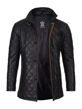Jason Men Black Diamond Quilted Leather Jacket Main