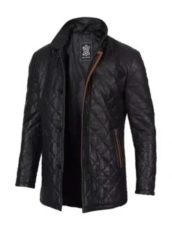 Jason Men Black Diamond Quilted Leather Jacket Right