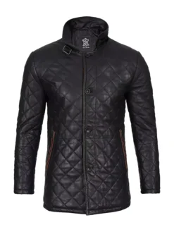 Jason Men Black Diamond Quilted Leather Jacket Second