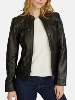 Jennifer Womens Black Leather Jacket Front