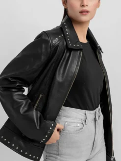 Jennifer Womens Black Motorcycle Jacket Closure