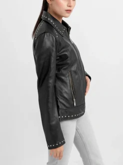 Jennifer Womens Black Motorcycle Jacket Left Side