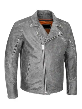 Jhon Mens Grey Distressed Biker Jacket