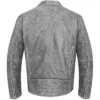 Jhon Mens Grey Distressed Biker Jacket Back