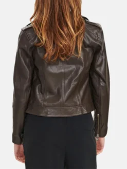 Kelly Style Womens Brown Leather Biker Jacket Back