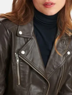 Kelly Style Womens Brown Leather Biker Jacket Collar
