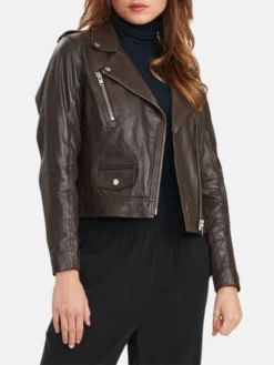 Kelly Style Womens Brown Leather Biker Jacket Main