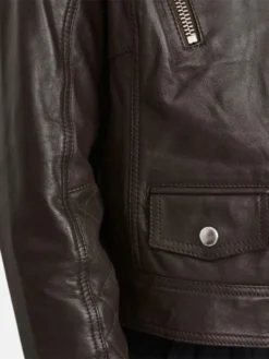 Kelly Style Womens Brown Leather Biker Jacket Pockets