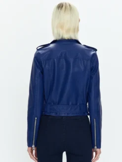 Lana Womens Blue Leather Biker Jacket Back