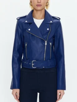 Lana Womens Blue Leather Biker Jacket Main