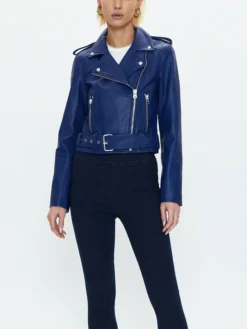 Lana Womens Blue Leather Biker Jacket Style