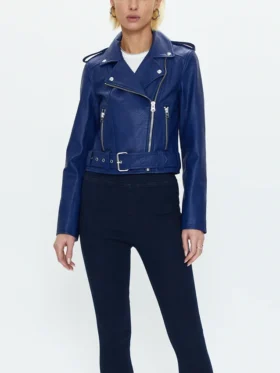 Lana Women’s Blue Leather Biker Jacket Style