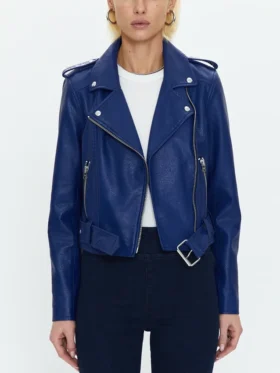 Lana Women’s Blue Leather Biker Jacket Zipper