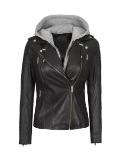 Leather Black Moto Jacket Womens Tie