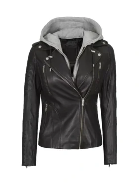 Leather Black Moto Jacket Womens Tie