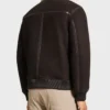 Leather Brown Shearling Bomber Jacket Mens Back