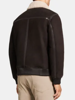 Leather Brown Shearling Bomber Jacket Mens Back