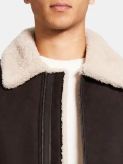 Leather Brown Shearling Bomber Jacket Mens Collar