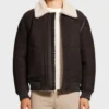 Leather Brown Shearling Bomber Jacket Mens Front
