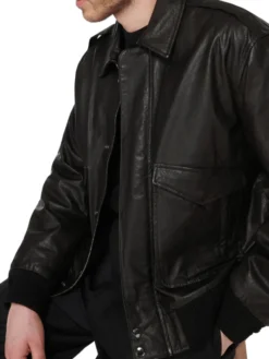 Leather Mens Black Aviator Jacket Cuffs