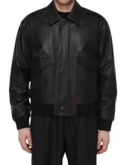 Leather Mens Black Aviator Jacket Front