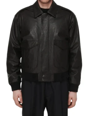 Leather Mens Black Aviator Jacket Front
