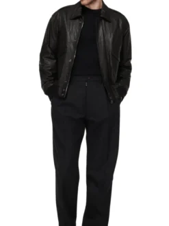 Leather Mens Black Aviator Jacket Stand