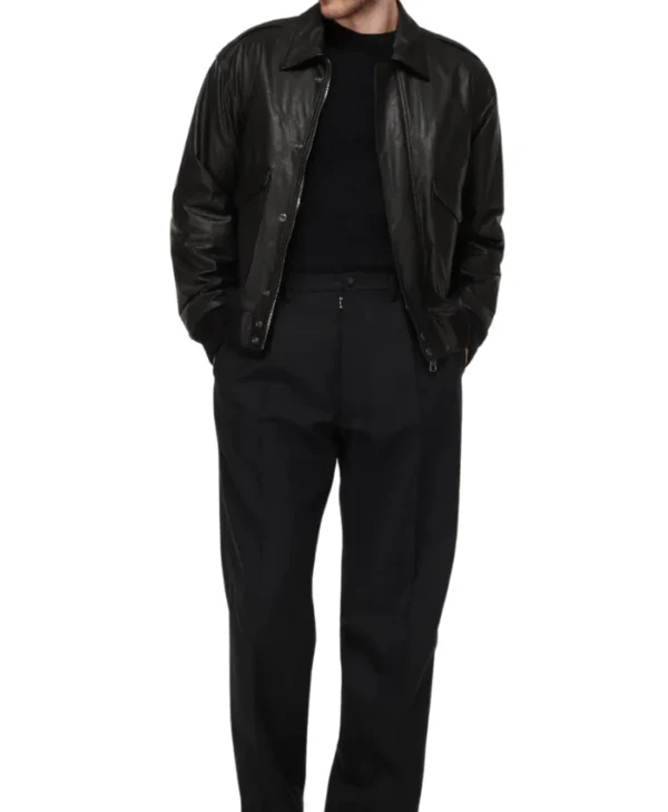 Leather Mens Black Aviator Jacket Stand