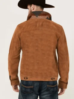 Leather Trucker Style Mens Tan Suede Jacket Back