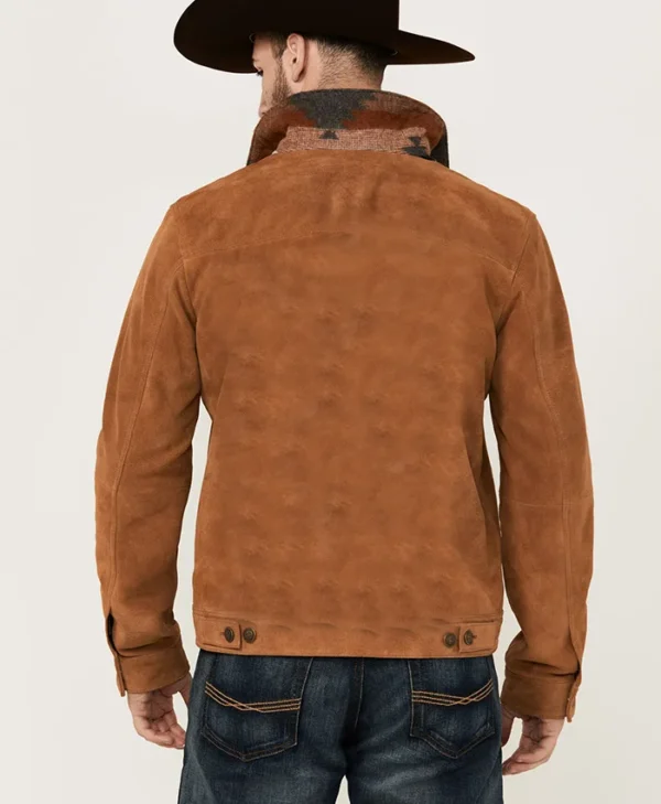Leather Trucker Style Mens Tan Suede Jacket Back