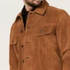 Leather Trucker Style Mens Tan Suede Jacket Collar