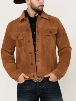 Leather Trucker Style Mens Tan Suede Jacket main