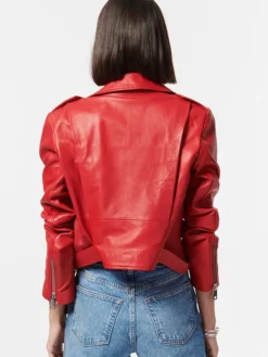 Loren Womens Brando Red Biker Jacket Back