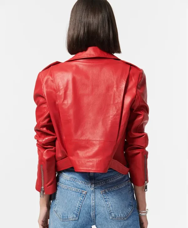 Loren Womens Brando Red Biker Jacket Back