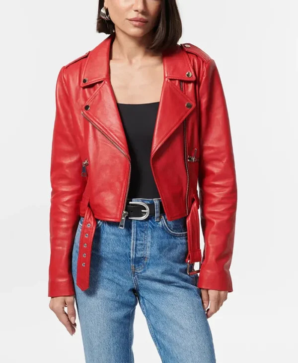Loren Womens Brando Red Biker Jacket Main