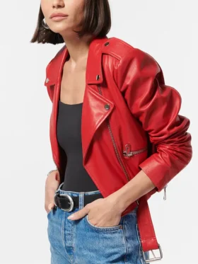 Loren Womens Brando Red Biker Jacket Side