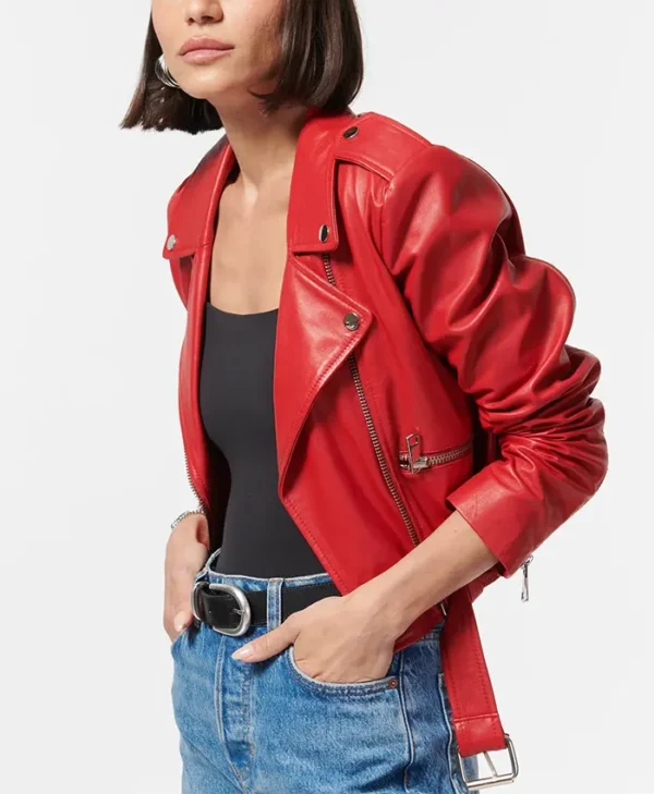 Loren Womens Brando Red Biker Jacket Side