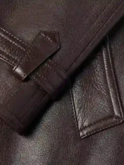 Men Stylish Long Brown Leather Trench Coat Cuff