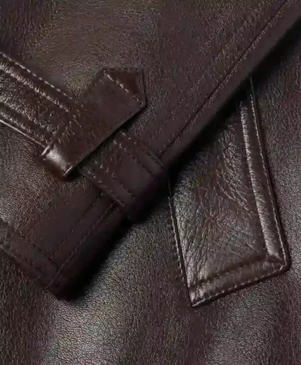 Men Stylish Long Brown Leather Trench Coat Cuff