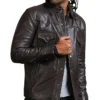 Men’s Addicted Brown Leather Trucker Jacket Main