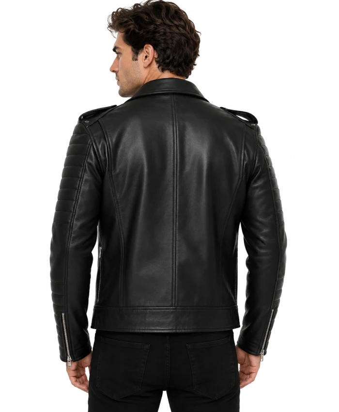 Men's Asymmetrical Black Biker Motorcycle Jackets For Sale